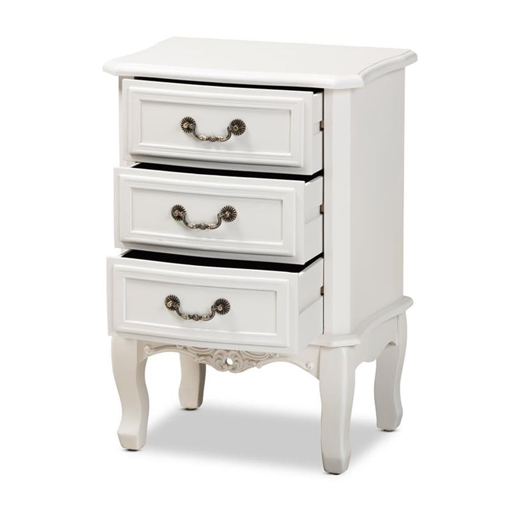 Baxton Studio Gabrielle Traditional French Country Provincial White-Finished 3-Drawer Wood Nightstand